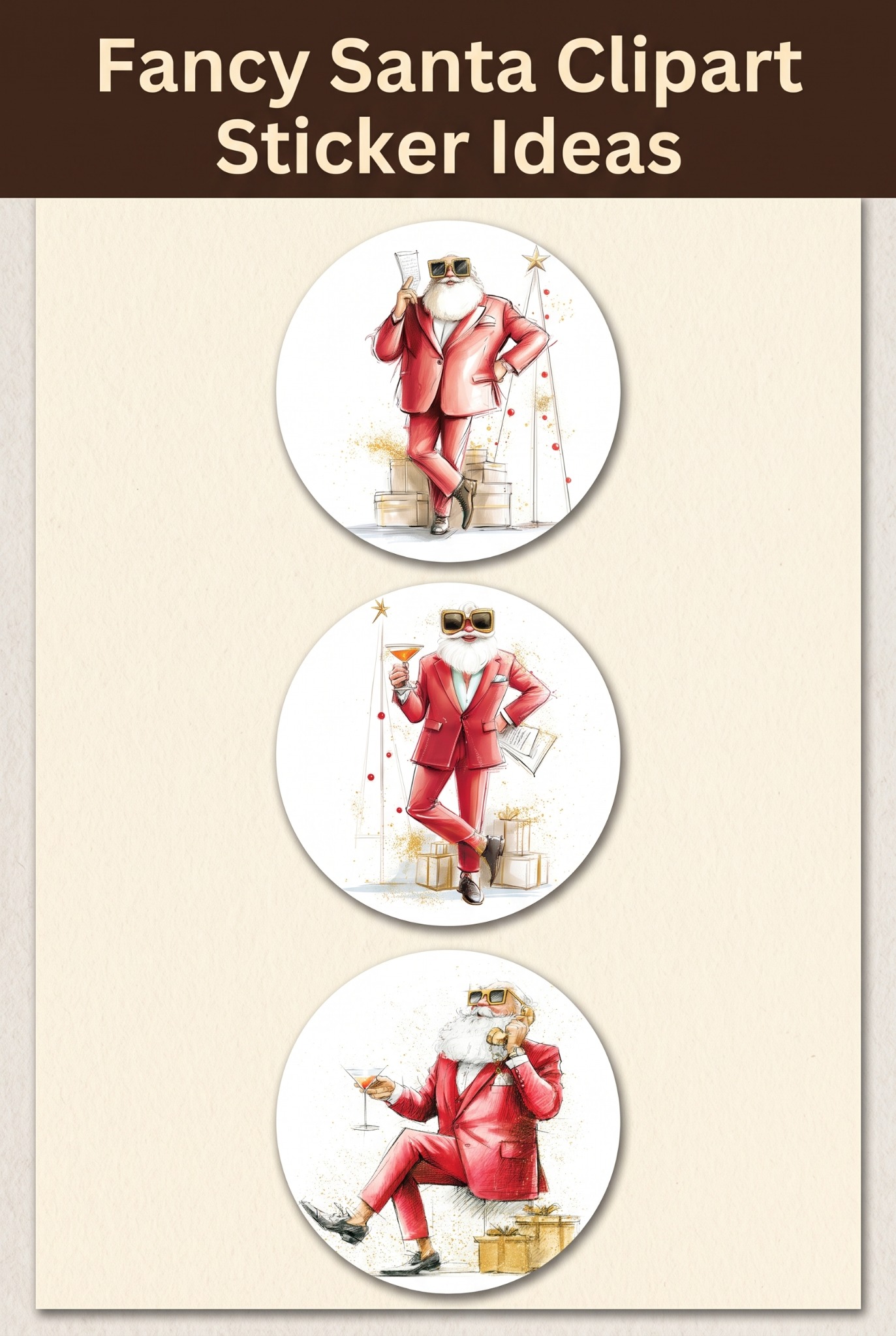 Fancy Santa illustration preview with three sticker ideas